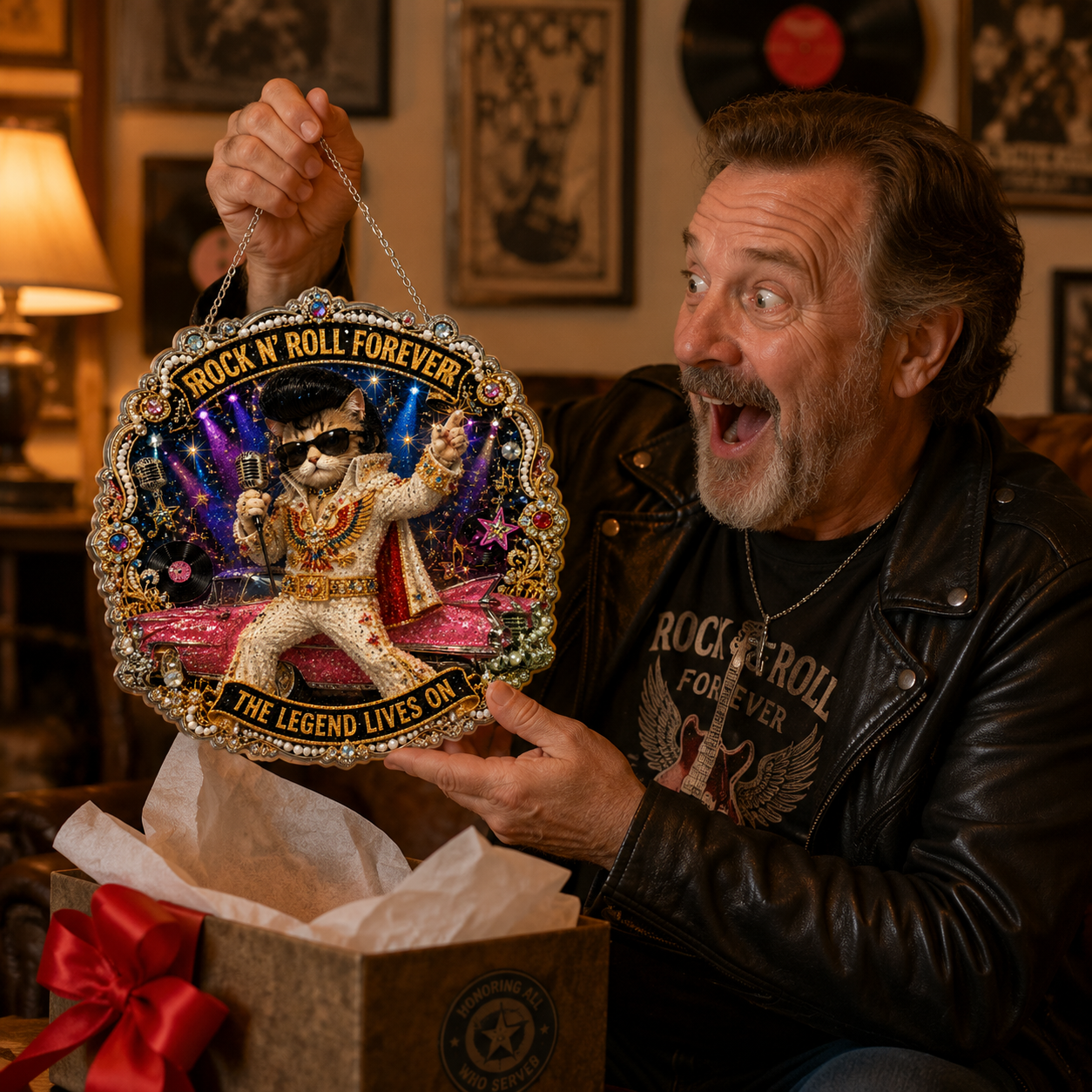 DIY ROCK N ROLL CAT Pearl Diamond Art Hanging Ornament Kit💎