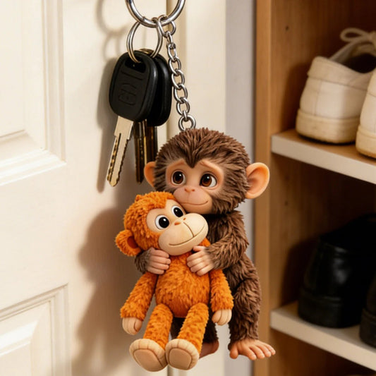 🐵💕Punch Monkey Hugging Monkey Key chain - Emotional Gift for Animal Lovers. Family. Friends. Loved Ones🎁