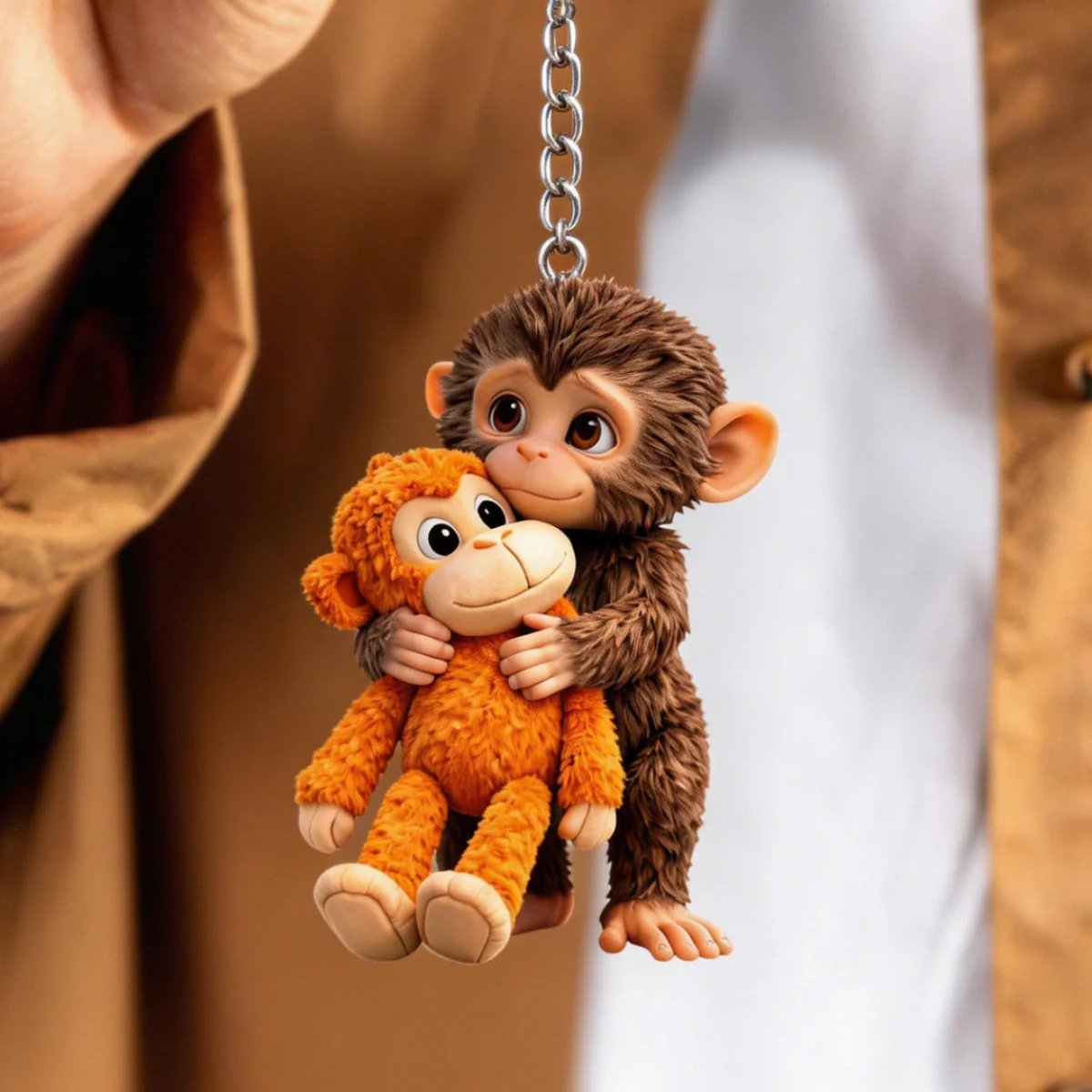 🐵💕Punch Monkey Hugging Monkey Key chain - Emotional Gift for Animal Lovers. Family. Friends. Loved Ones🎁