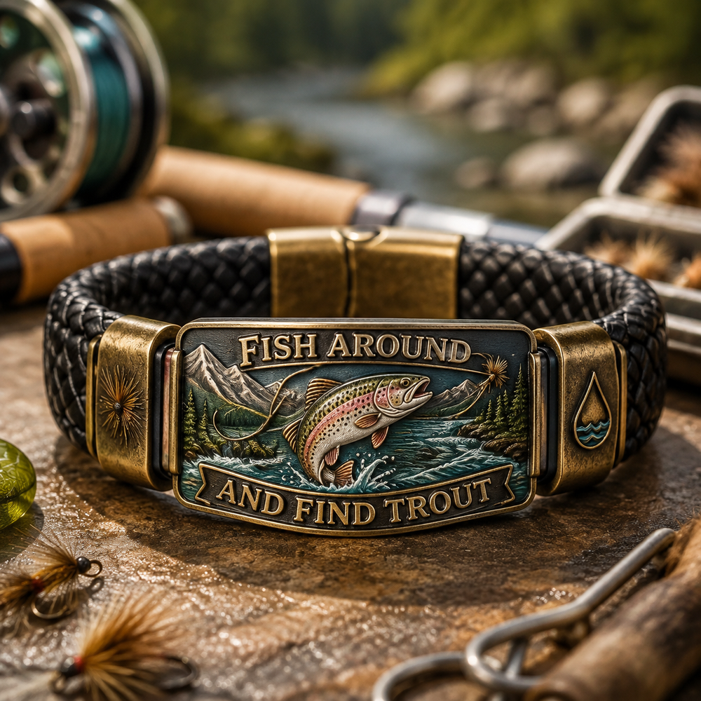 🎣Fish Around And Find Trout Vintage Fly Fishing Bracelet