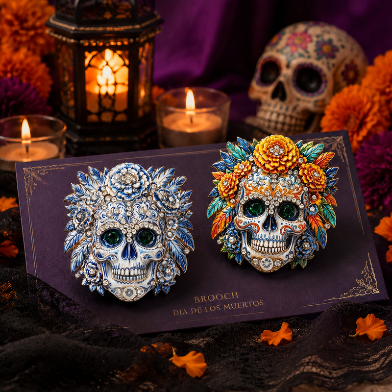 🏵️Día de los Muertos Floral Skull Brooch Pin