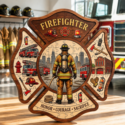 🧑‍🚒Fire Fighter Maltese Cross Wooden Puzzle Art Decor🧩