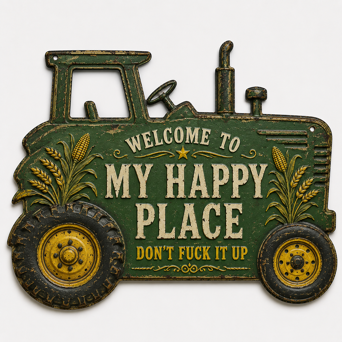 🚜My Happy Place Funny Metal Tractor Farm Sign🌾