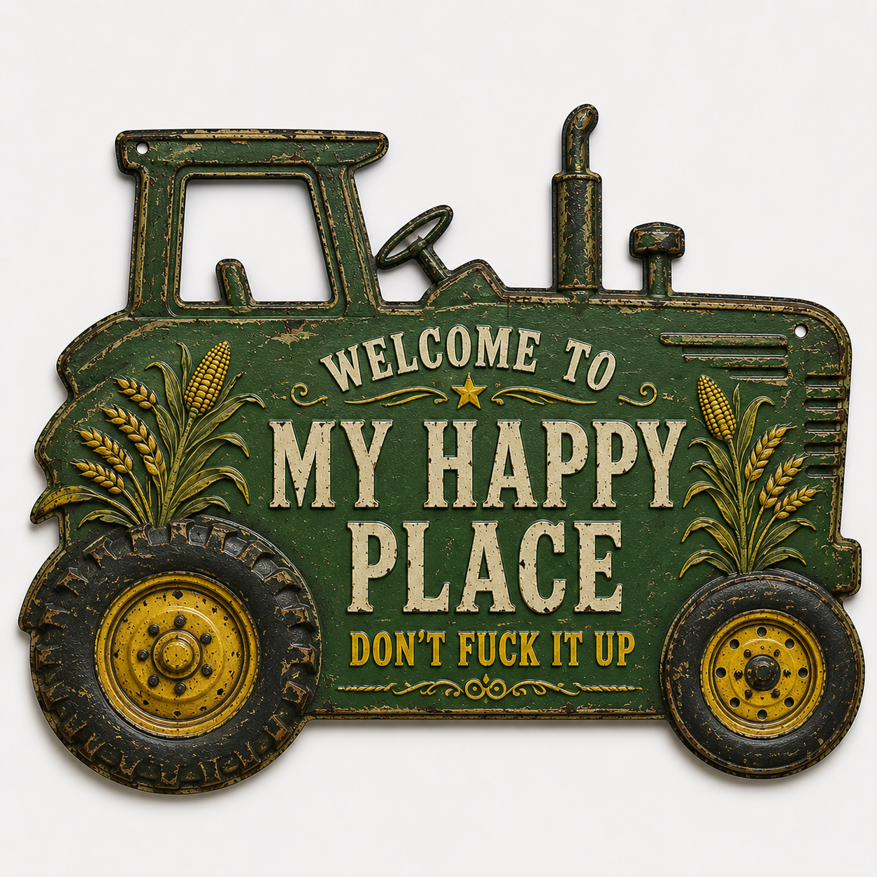 🚜My Happy Place Funny Metal Tractor Farm Sign🌾