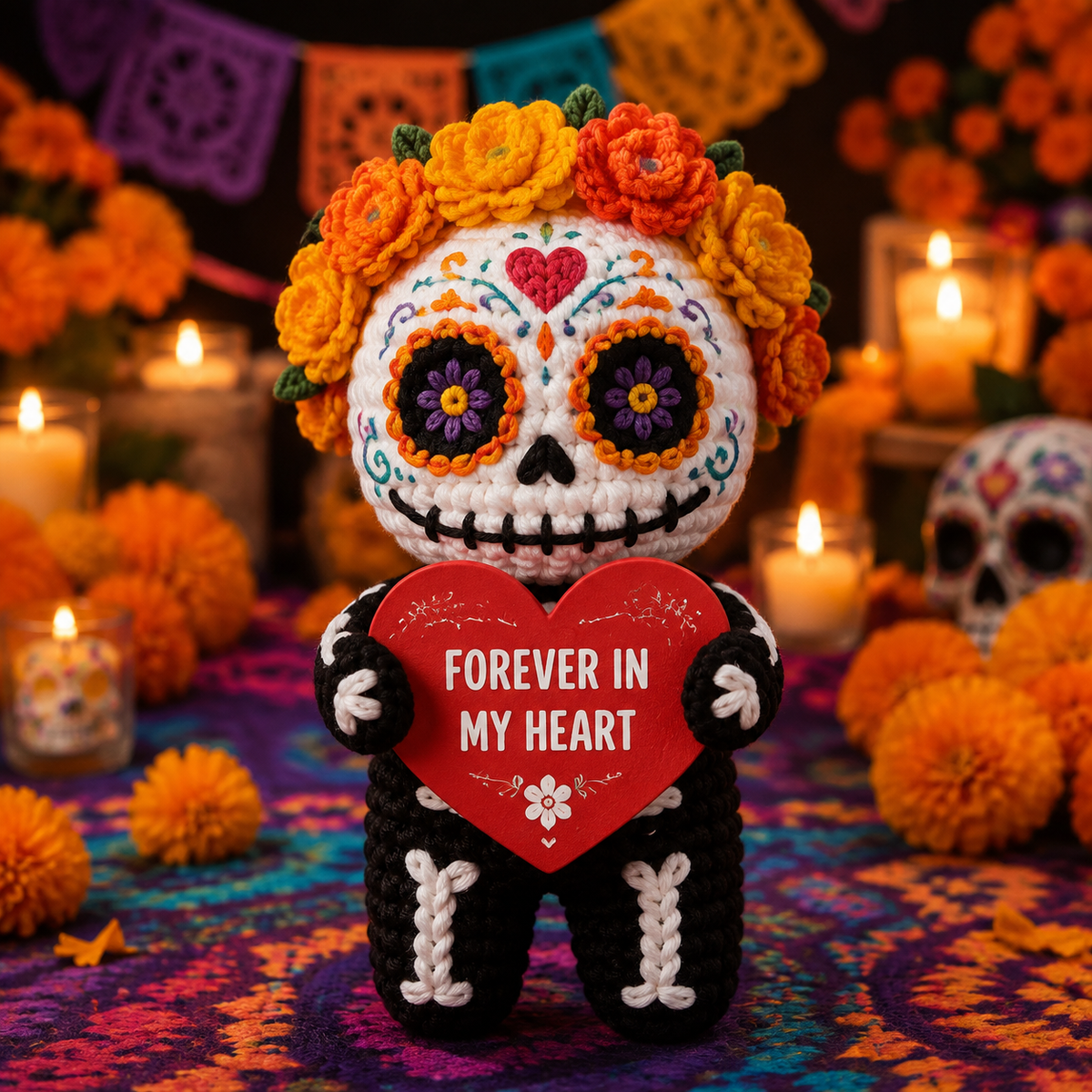 Sugar Skull Crochet Doll Features