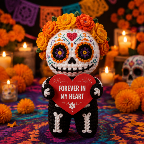 🕯️Day of the Dead Handmade Crochet Sugar Skull Doll💀