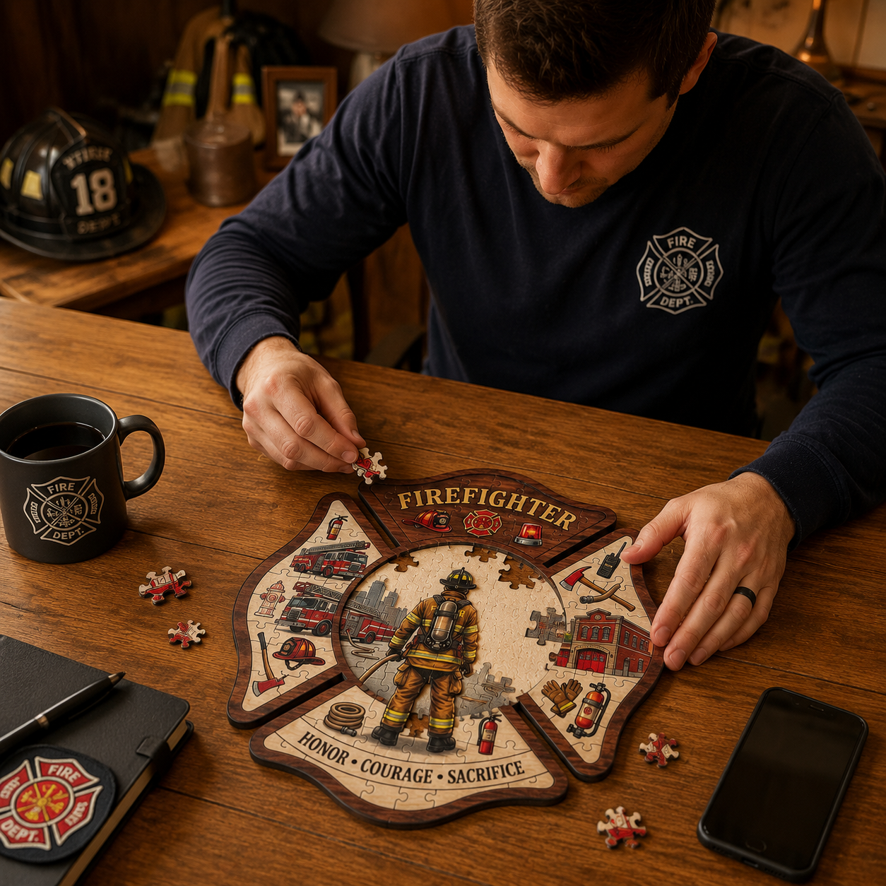 🧑‍🚒Fire Fighter Maltese Cross Wooden Puzzle Art Decor🧩