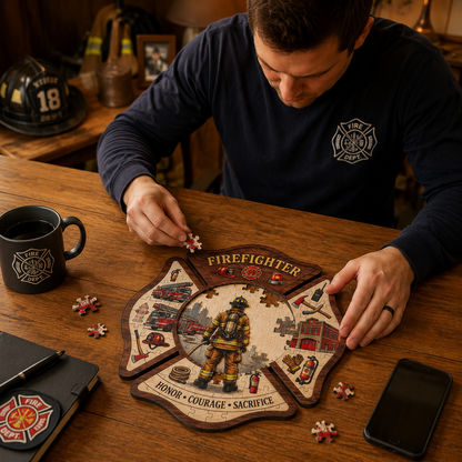 🧑‍🚒Fire Fighter Maltese Cross Wooden Puzzle Art Decor🧩