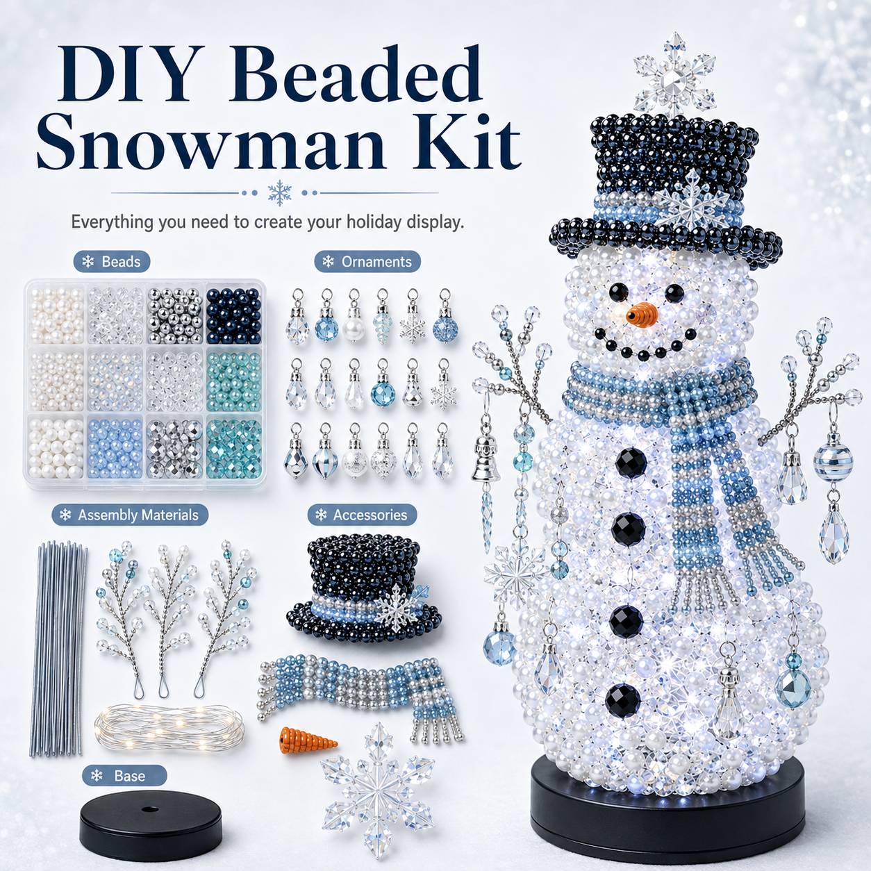 ❄️ DIY Beaded Snowman Kit | Handmade Winter Craft & Light-Up Holiday Decor