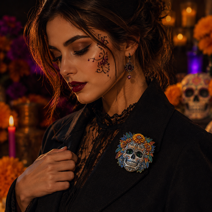 🏵️Día de los Muertos Floral Skull Brooch Pin