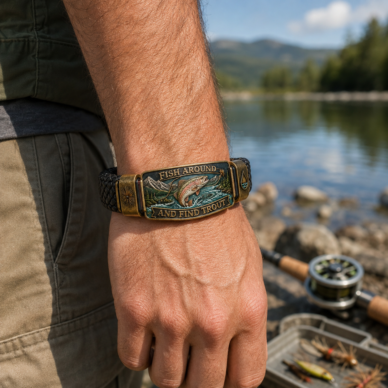 🎣Fish Around And Find Trout Vintage Fly Fishing Bracelet