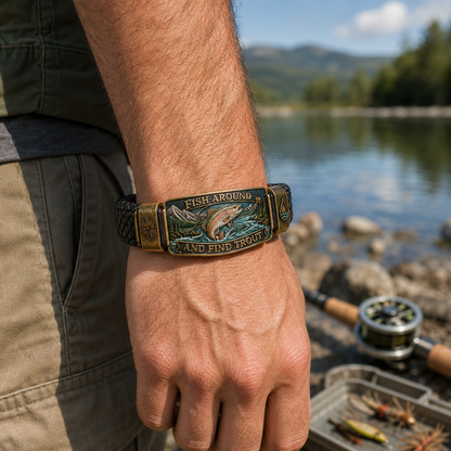 🎣Fish Around And Find Trout Vintage Fly Fishing Bracelet