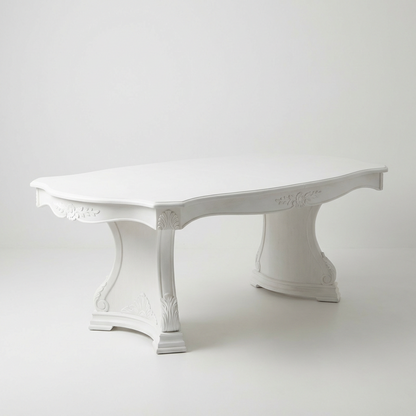 Classic White Carved Dining Table – Elegant French-Inspired Pedestal Base Rectangular Table