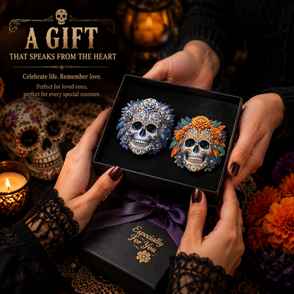 🏵️Día de los Muertos Floral Skull Brooch Pin