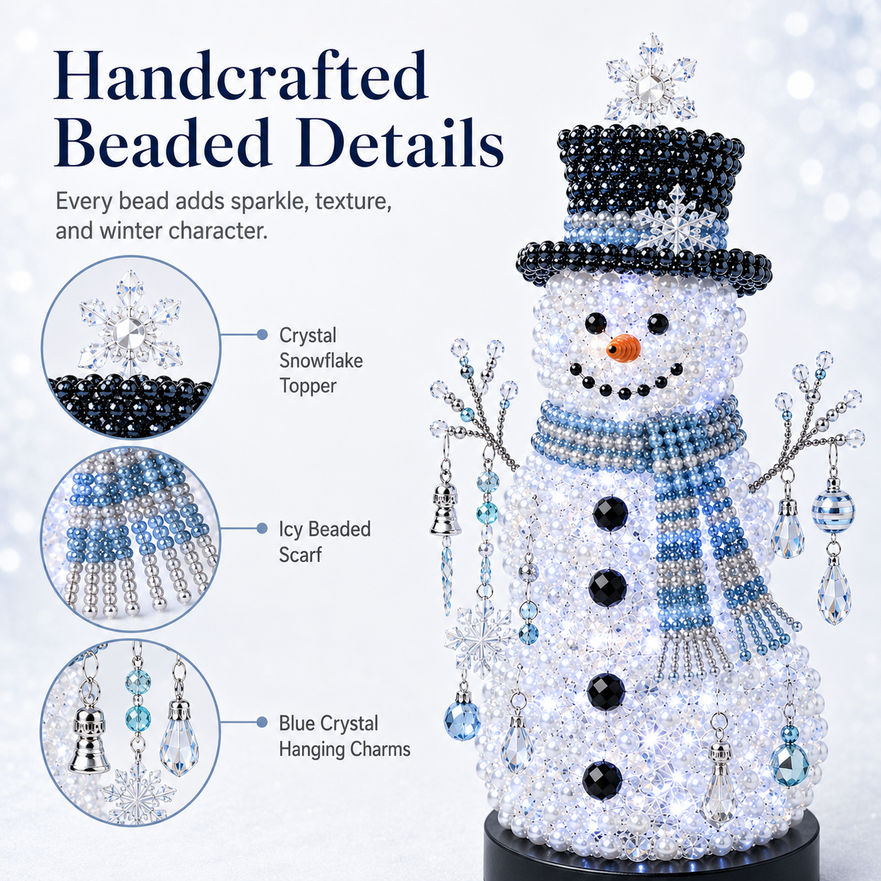 ❄️ DIY Beaded Snowman Kit | Handmade Winter Craft & Light-Up Holiday Decor