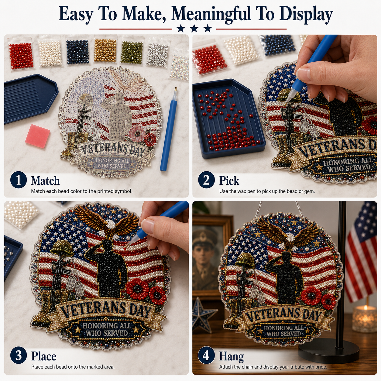 ⚪DIY Veterans Day Pearl Diamond Art Hanging Ornament Kit💎