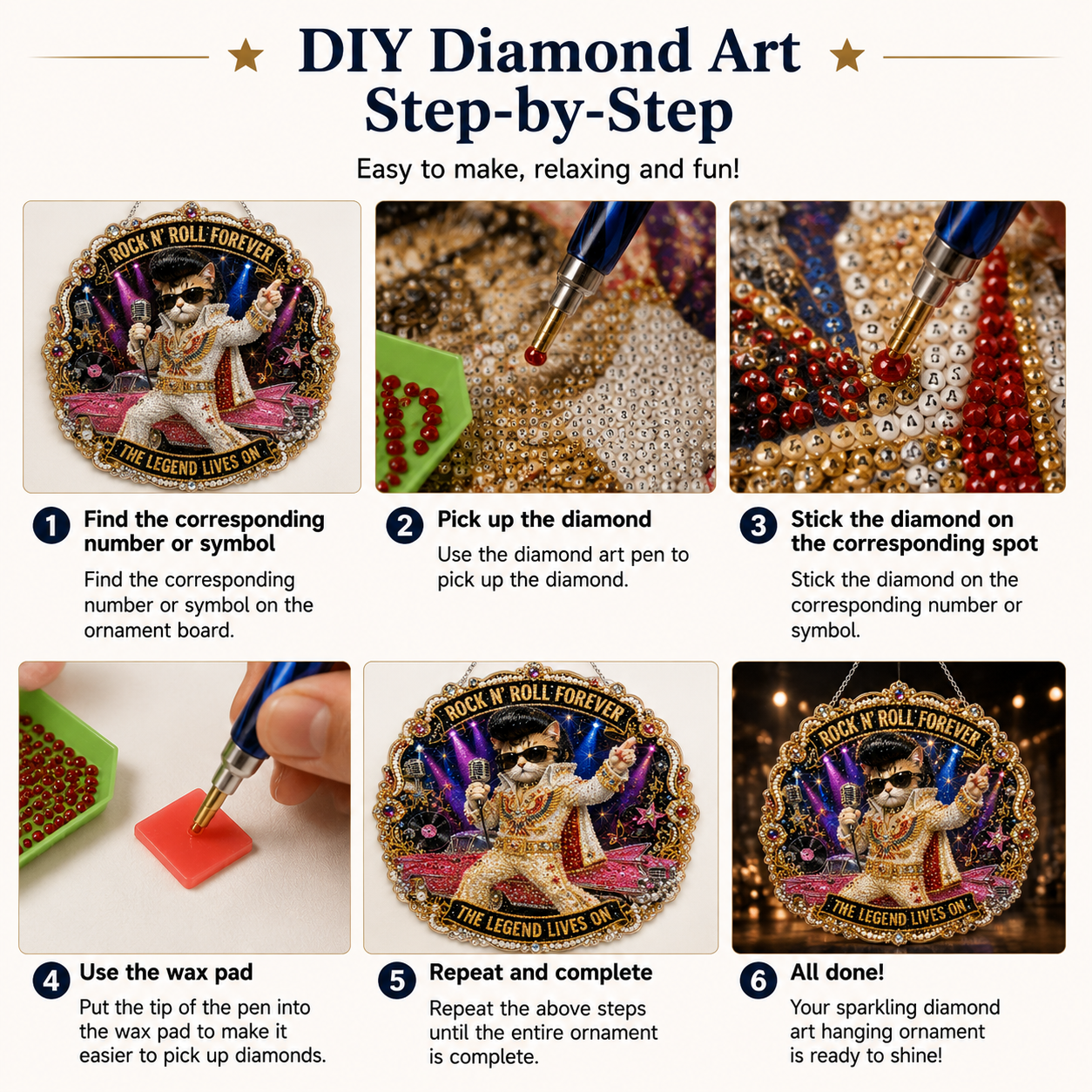 DIY ROCK N ROLL CAT Pearl Diamond Art Hanging Ornament Kit💎
