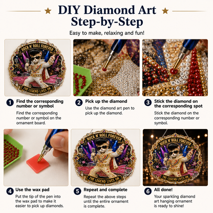 DIY ROCK N ROLL CAT Pearl Diamond Art Hanging Ornament Kit💎