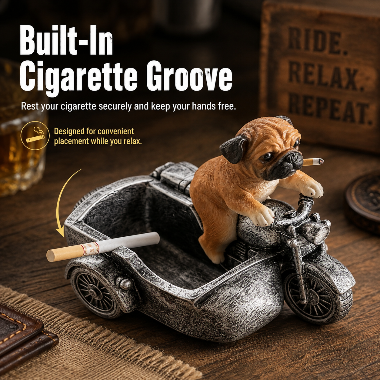 Bulldog Rider Motorcycle Funny Ashtray🚬