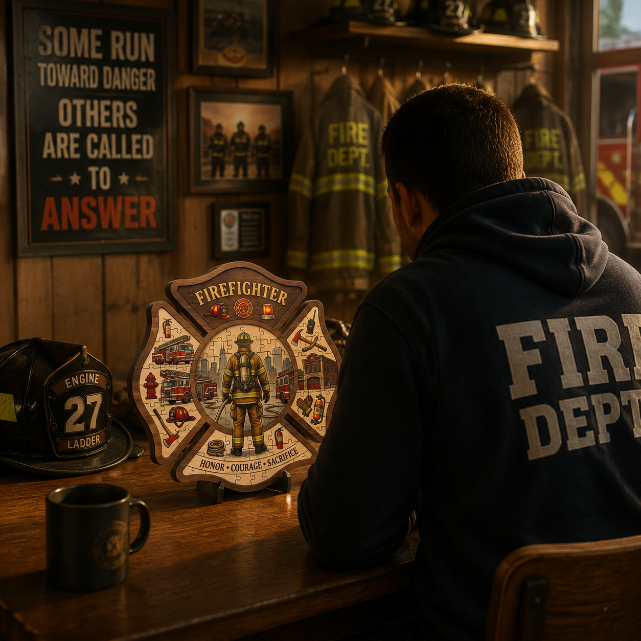 🧑‍🚒Fire Fighter Maltese Cross Wooden Puzzle Art Decor🧩