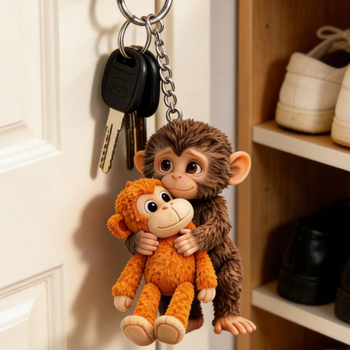 🐵💕Punch Monkey Hugging Monkey Key chain - Emotional Gift for Animal Lovers. Family. Friends. Loved Ones🎁