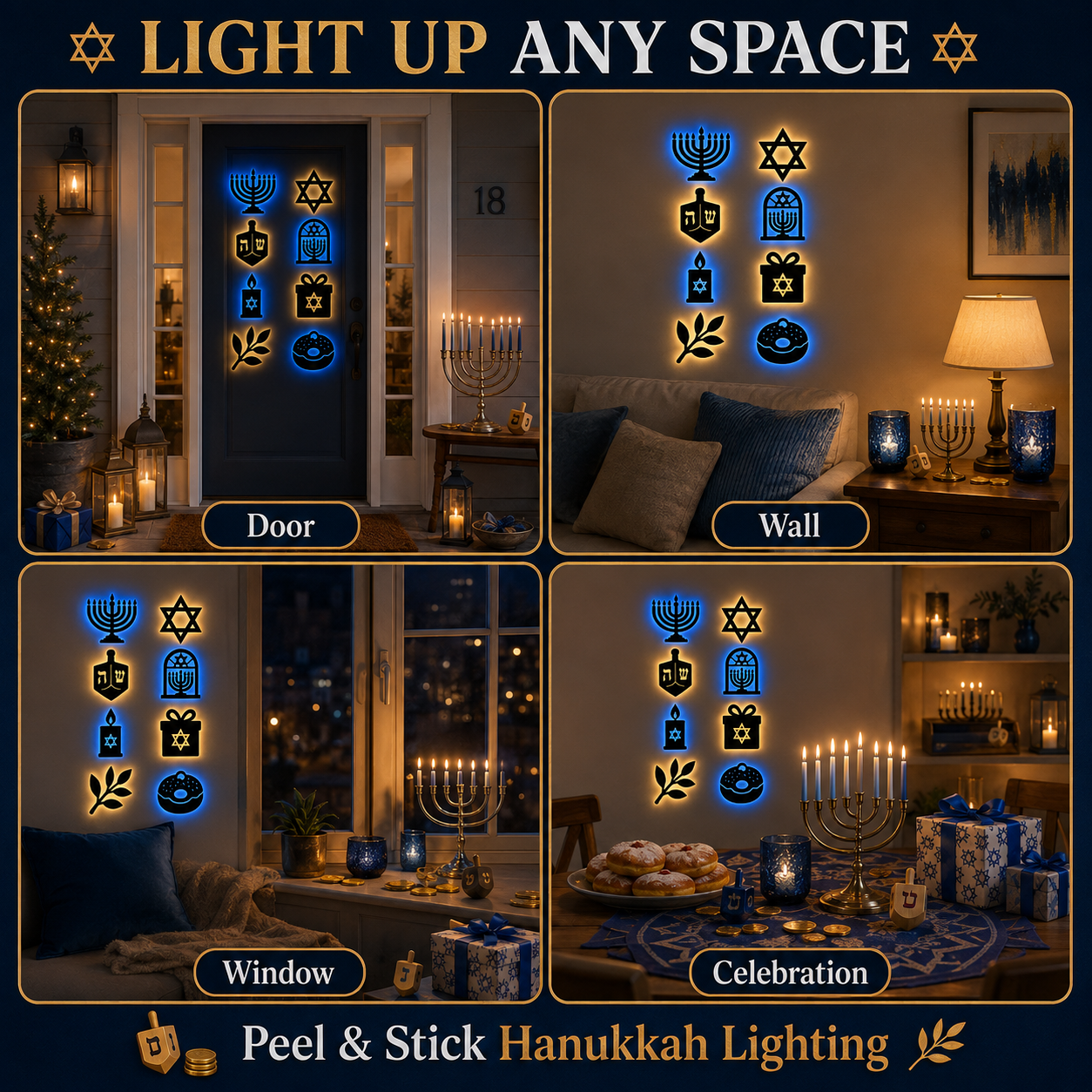 🕎Hanukkah LED Wall Light Stickers🕯️✡️