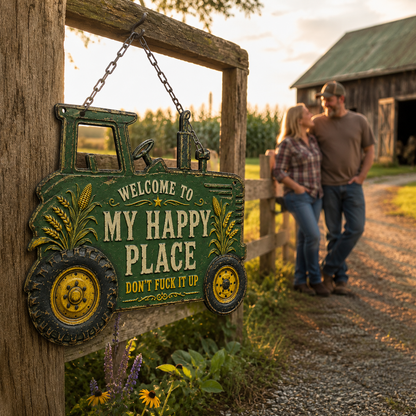 🚜My Happy Place Funny Metal Tractor Farm Sign🌾