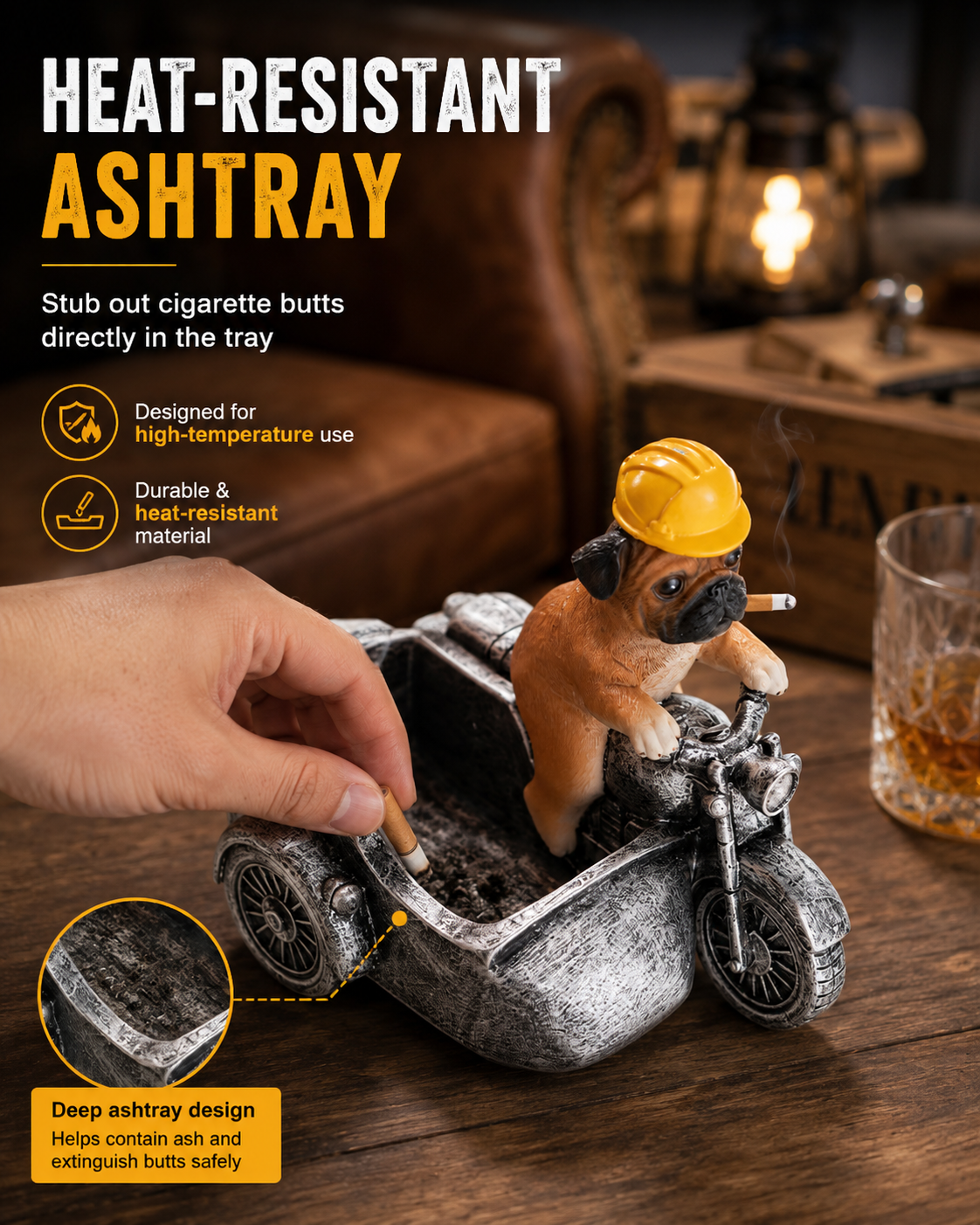 Bulldog Rider Motorcycle Funny Ashtray🚬