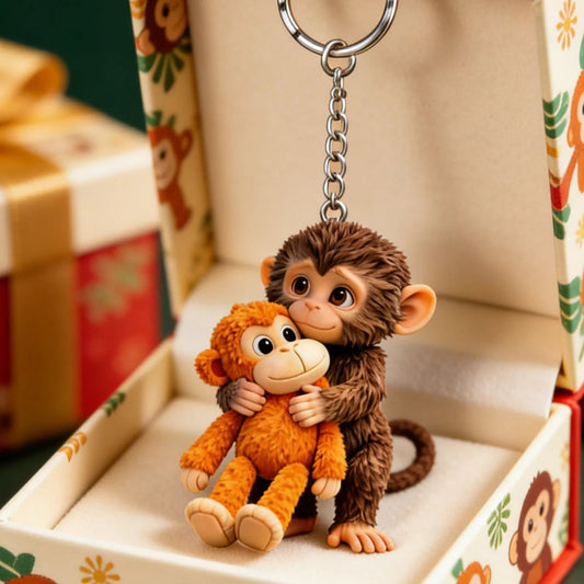 🐵💕Punch Monkey Hugging Monkey Key chain - Emotional Gift for Animal Lovers. Family. Friends. Loved Ones🎁