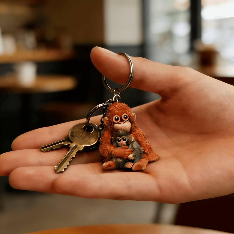 🐵💕Punch Monkey Hugging Monkey Key chain - Emotional Gift for Animal Lovers. Family. Friends. Loved Ones🎁